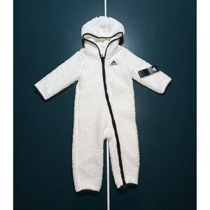 Adidas Sherpa Fleece Jumpsuit Hooded One Piece Romper Toddler Size 18 Months